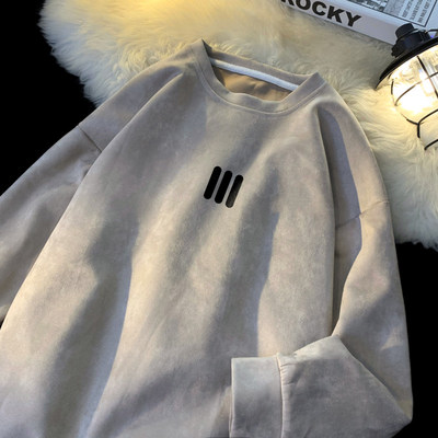 重磅麂皮绒长袖T恤男士秋冬季加绒男生卫衣青少年男款内搭打底衫