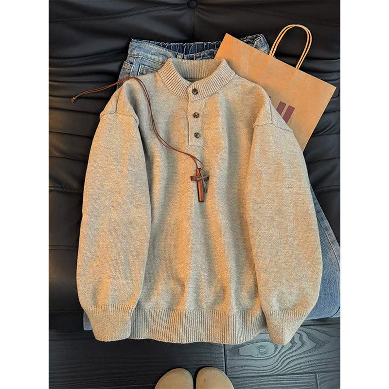 美式复古亨利领毛衣男款冬季宽松慵懒风针织衫cleanfit内搭打底衫,男装,针织衫/毛衣,淘宝优惠券,粉丝福利购,淘宝优惠卷