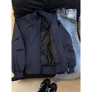 藏青色轻薄羽绒服男冬季短款美式bomber飞行夹克外套立领棒球棉服