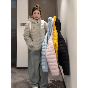 浅灰色短款排骨羽绒棉服男女冬季韩系轻薄夹棉外套高级感连帽棉袄