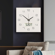 TIMESS实木方形挂钟客厅家用时尚 带日历钟表静音时钟挂墙 2024新款