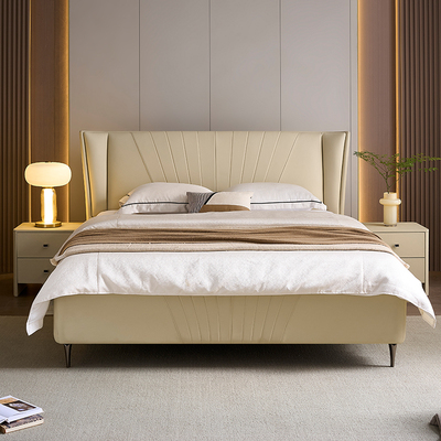 全友家居 门店同款 伊丽丝 908067 软包真牛皮艺软皮婚床1.8米