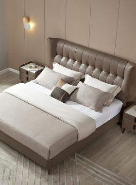 全友家居家具家私正品 98028 软包头层牛皮双人真皮皮艺婚床1.8米