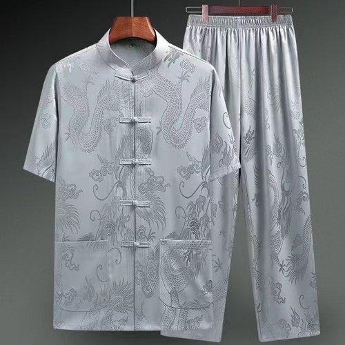 夏季唐装男短袖套装男爸爸装汉服