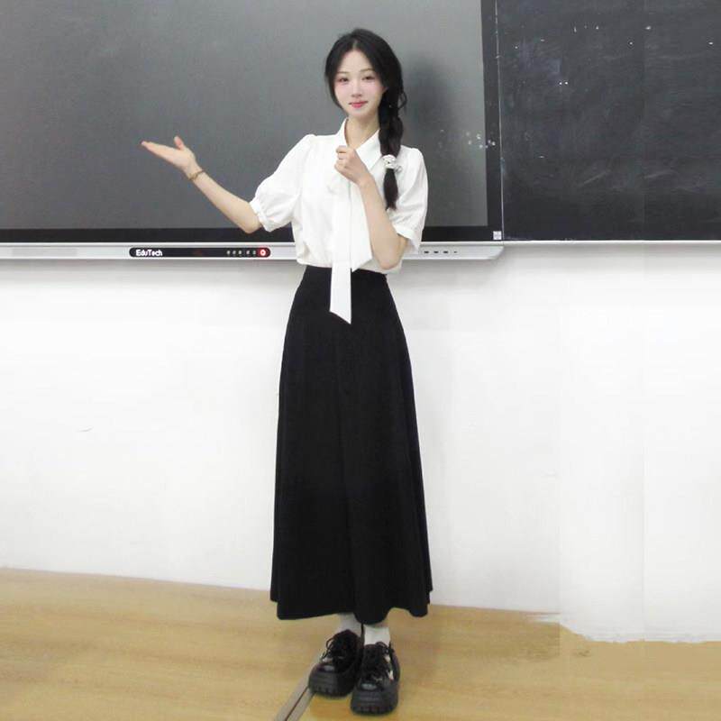 法式白色衬衫女小众别致教资面试穿搭衬衣事业编答辩服装教师穿搭