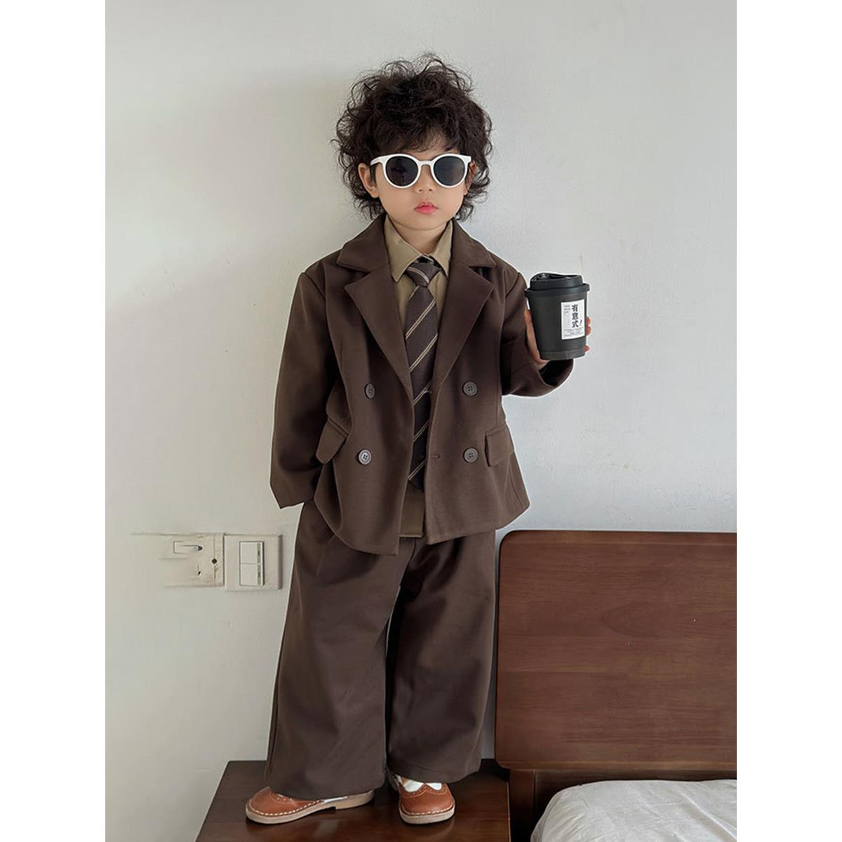 韩版男童西装套装秋冬儿童走秀演出服花童生日礼服痞帅休闲小西服