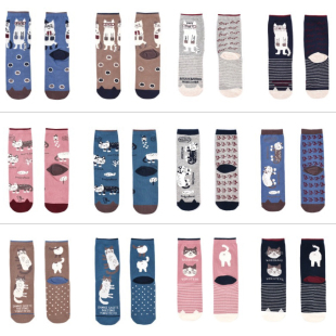 猫星人提花卡通女袜中筒袜保暖外穿秋冬款 棉线袜子