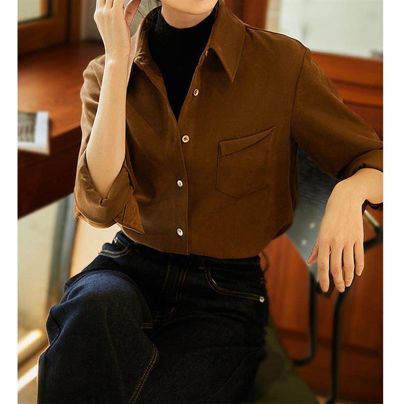 灯芯绒白衬衫女款高级感 2026春季新款女装 衬衣职业通勤女士上衣