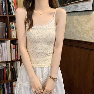 甜辣妹碎花小吊带背心女蕾丝纯欲修身早春短款bm打底无袖内搭上衣