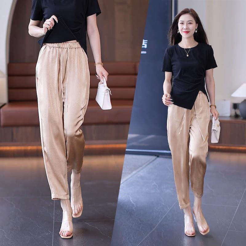 垂感冰丝女裤2026夏季新款裤子宽松百搭哈伦裤薄款小个子九分裤女