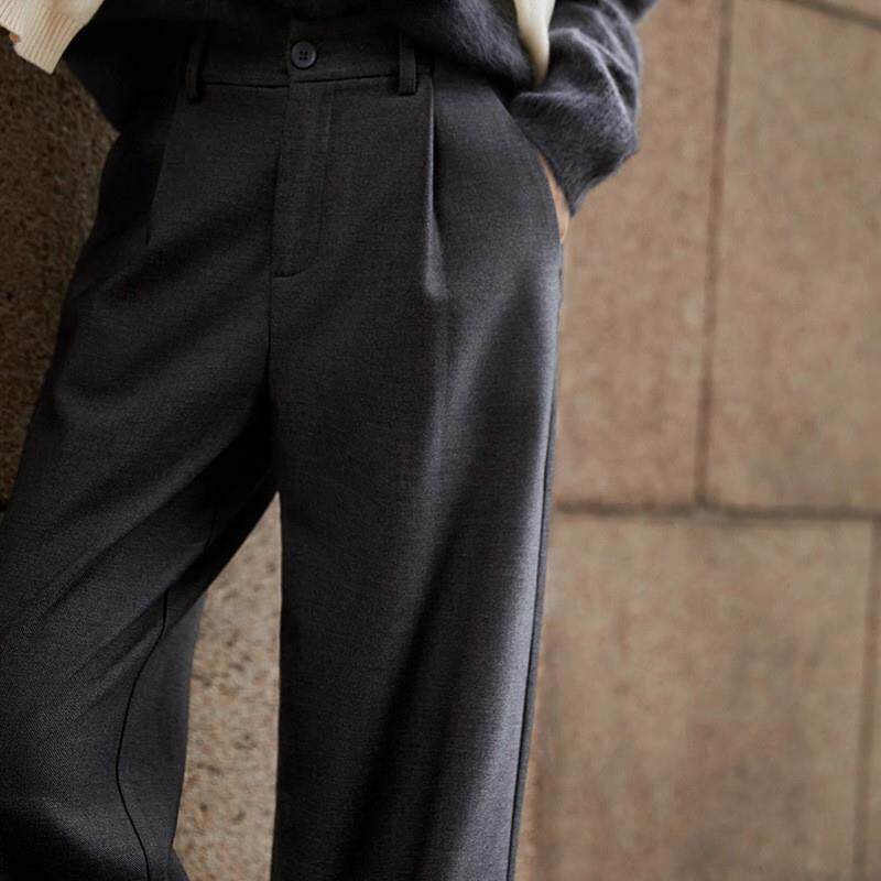 松弛感含莱赛尔绵羊毛阔腿裤百搭直筒裤子西装裤新法式休闲裤女式
