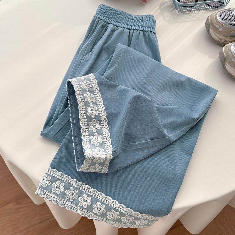 天丝牛仔裤女夏季薄款2026新款小个子垂感松紧腰宽松冰丝阔腿裤子