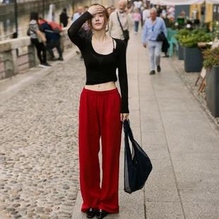 松弛遛弯裤 女宽松垂感显瘦rose赵露思同款 纯色休闲运动长裤 BM美式