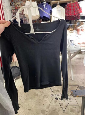 Brandy Girl官网秋冬新款打底衫内修身V领bm长袖T恤欧阳娜娜
