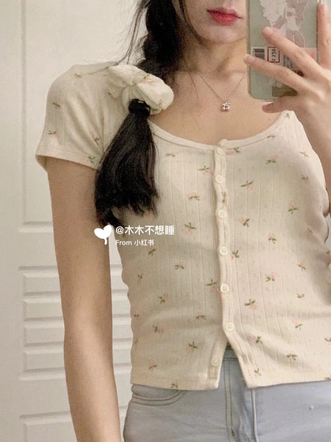 BM碎花纯棉弹力T恤短袖女