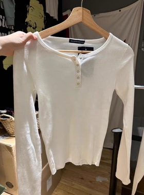 Brandy girl bm女新款白色打底衫女秋冬内搭长袖T恤正肩修身纯棉