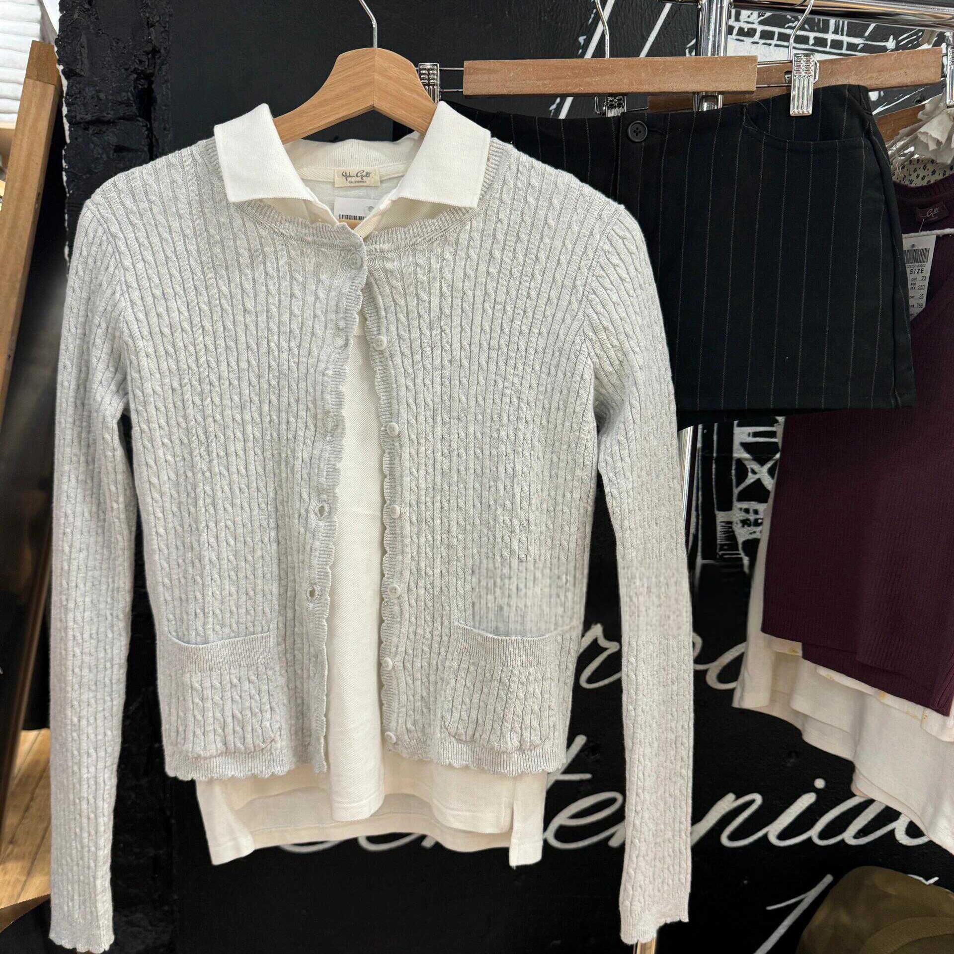 专柜正品22年针织开衫外套荷叶领