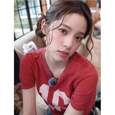 Brandy bm红色美式复古辣妹欧阳娜娜同款16数字印花短袖正肩上衣