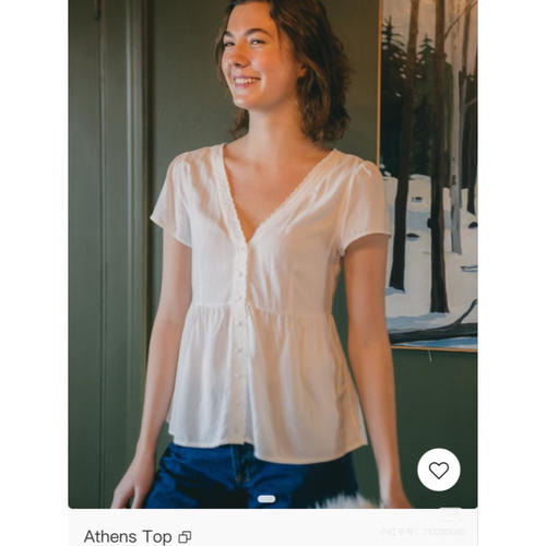 Brandy BM法式甜美风V领花边短袖衬衫女白色收腰显瘦百搭上衣