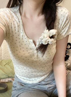 Brandy Girl bm法式小清新纯棉小碎花短款甜辣短袖t恤上衣女夏季