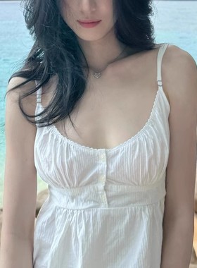 Brandy bm纯色三粒扣花边纯棉吊带背心bm甜美打底上衣