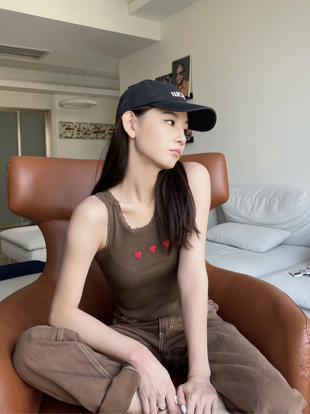 brandy girl新款明星同款bm蕾丝拼接爱心刺绣背心吊带打底女