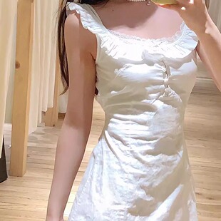 bm纯欲风甜美短裙女夏季 收腰荷叶边少女小个子连衣裙 girl Brandy