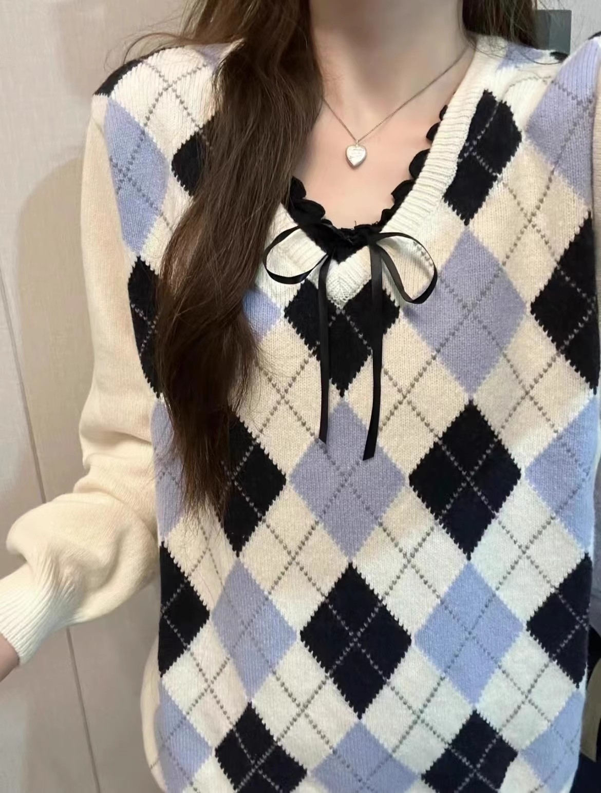 冬美式复古学院风针织上衣