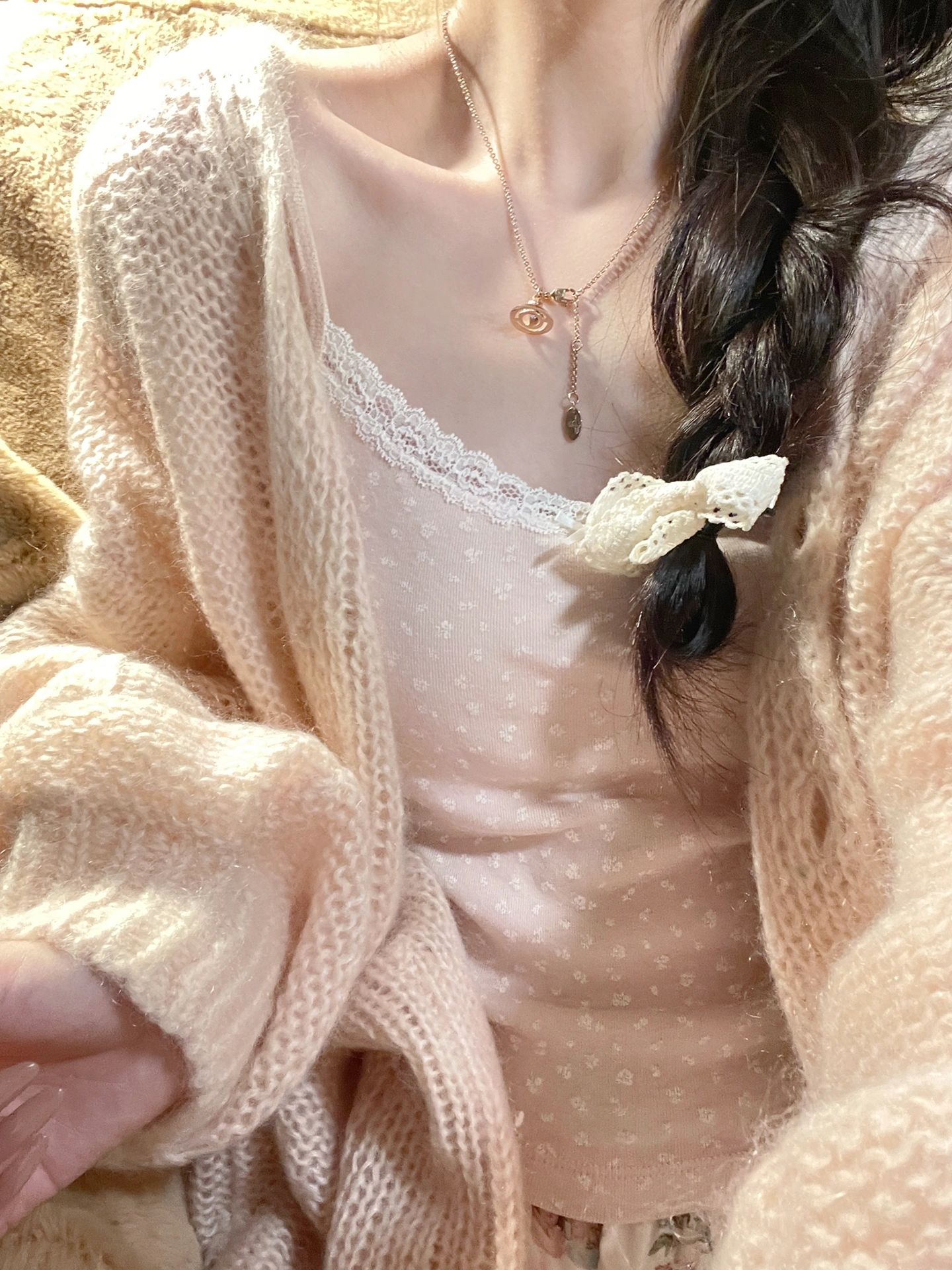 粉色碎花小吊带女可爱甜美