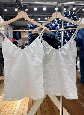 Brandy bm女装纯棉蝴蝶结褶皱吊带背心女可调节V领辣妹内搭上衣