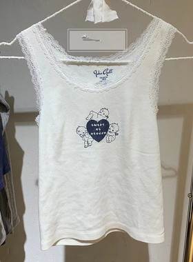 Brandy Girl新款爱心天使宝宝印花bm蕾丝边背心吊带纯棉上衣女