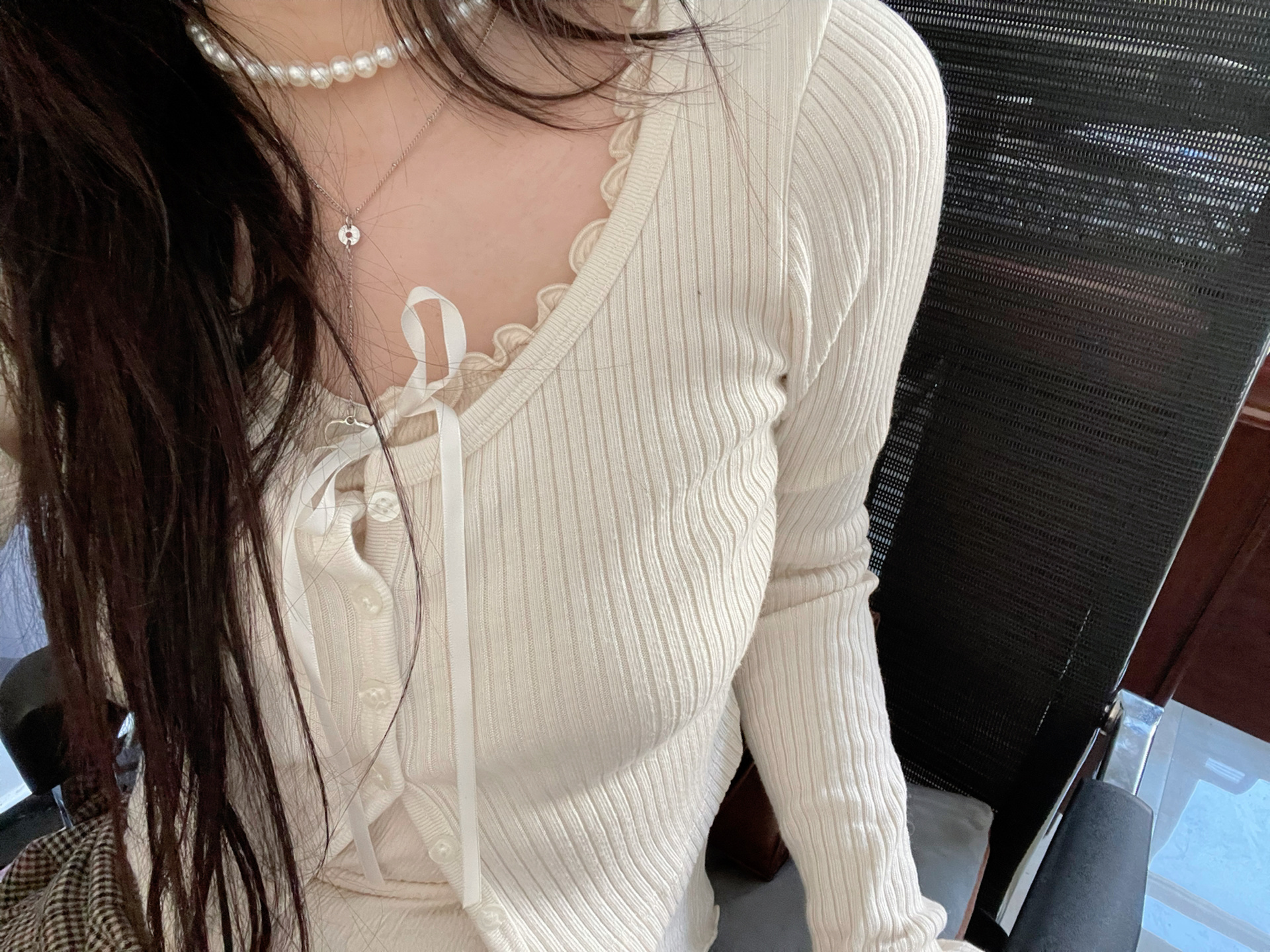 温柔螺纹长袖T恤上衣女
