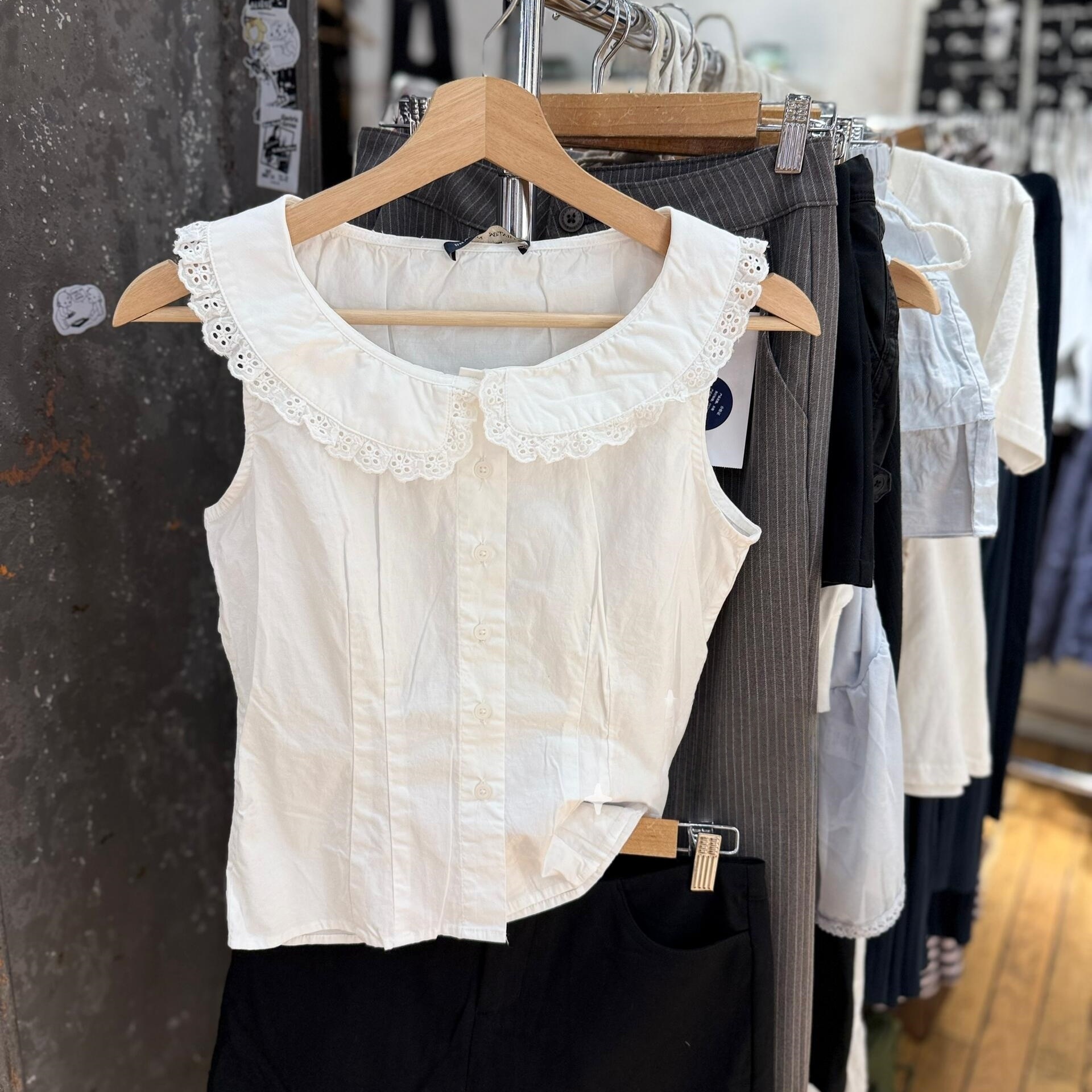 Brandy bm宅女同款法式白色衬衫女2025夏季新收腰娃娃领背心上衣