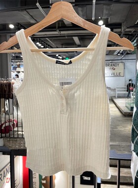 Brandy BM女装夏季美式华夫格纽扣工字背心纯棉短款内搭吊带女