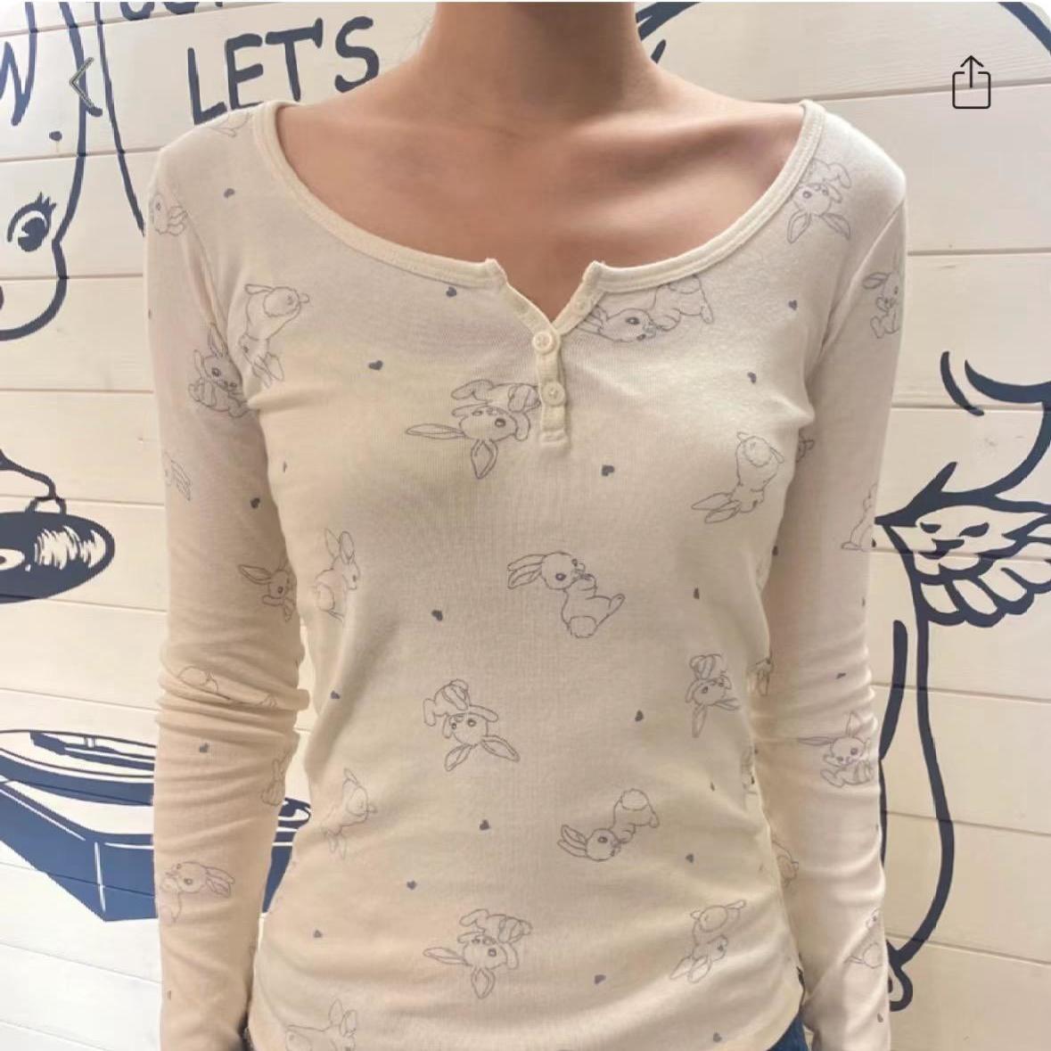 Brandy美式复古兔子印花长袖T恤