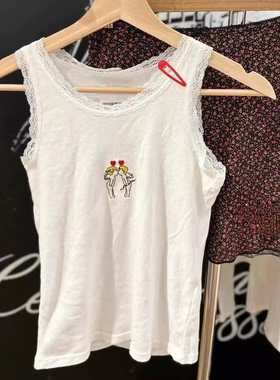 brandy甜美白色小天使刺绣背心女蕾丝花边小吊带内搭bm上衣显瘦