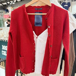 开衫 bm新年红波浪边针织长袖 早春韩系纯色毛衣外套 girl Brandy