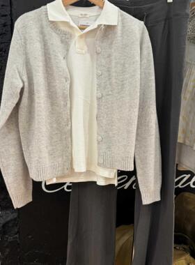 Brandy girl bm2024秋冬针织开衫灰色毛衣圆领慵懒上衣外套女