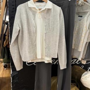 Brandy girl bm2024秋冬针织开衫灰色毛衣圆领慵懒上衣外套女