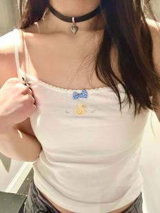 girl 上衣短款 bm白色小鸭刺绣吊带背心夏季 无袖 甜美修身 Brandy