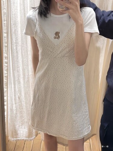 Brandy girl bm法式纯欲小众碎花v领吊带裙女夏纯棉修身连衣裙短