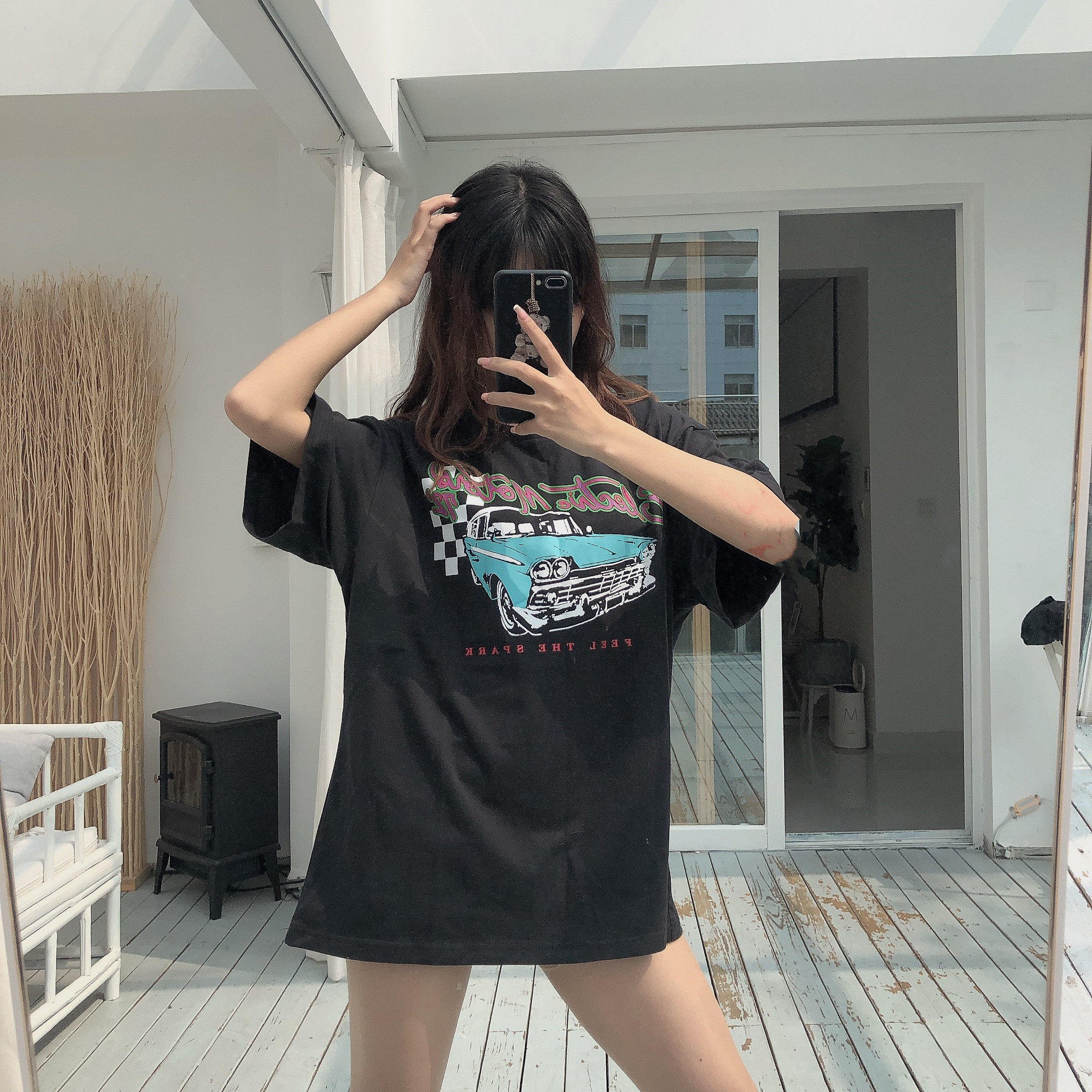 brandy girl同款bm短袖上衣女装2020新款夏蓝色汽车黑色t恤女