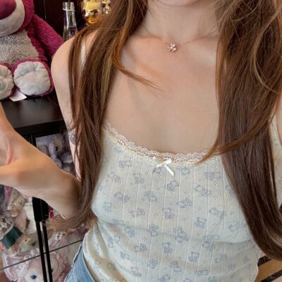 小熊印花蕾丝吊带BM印花