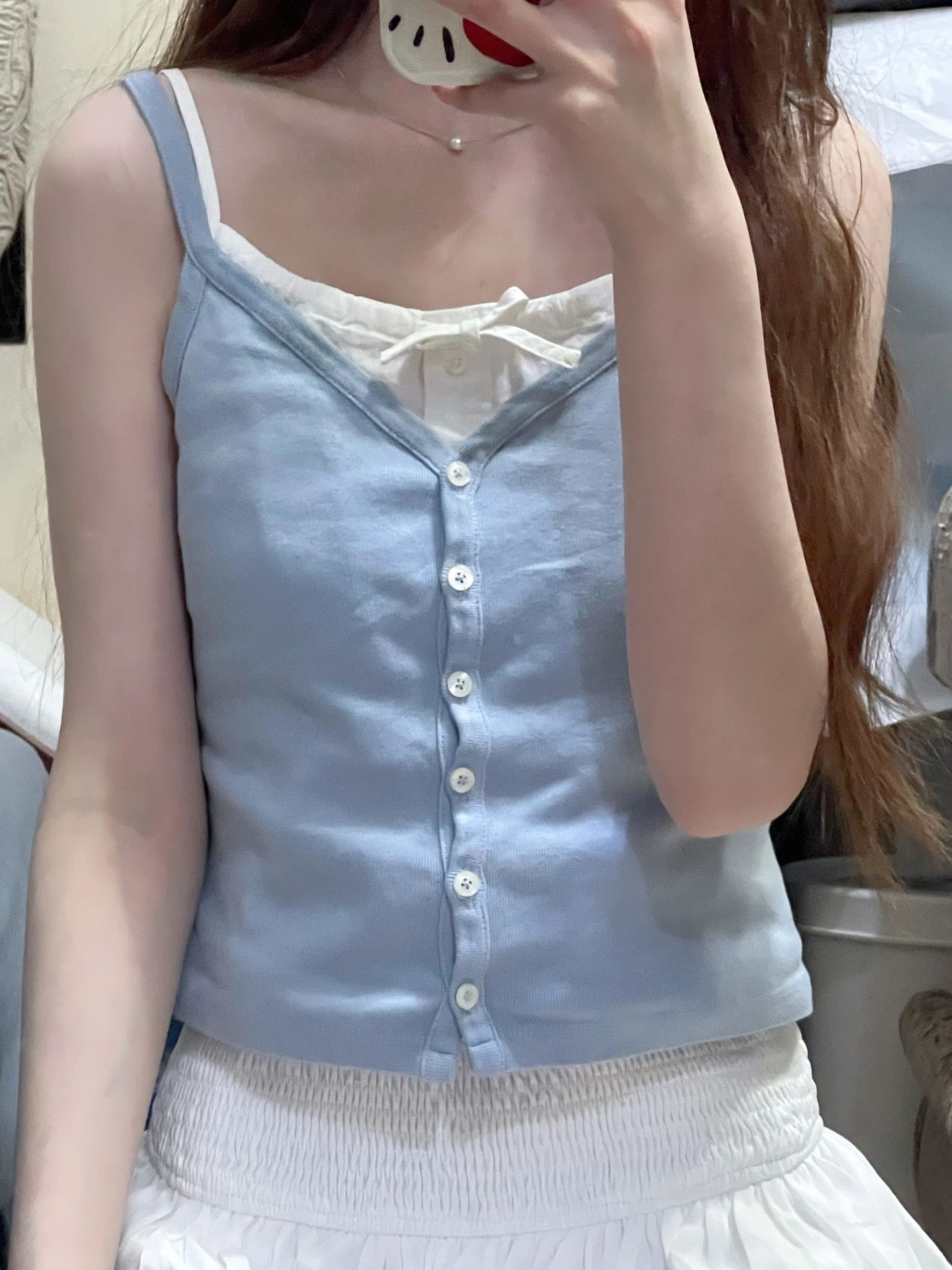 蓝色内搭上衣短款背心外穿