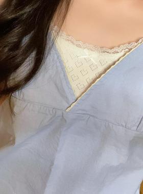 Brandy girl bm蓝色V领亚麻吊带背心女甜妹外穿修身纯欲显瘦上衣