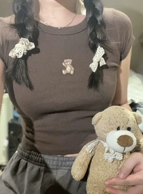 棕色小鹿正肩短袖T恤女