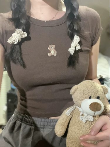 棕色小鹿正肩短袖T恤女