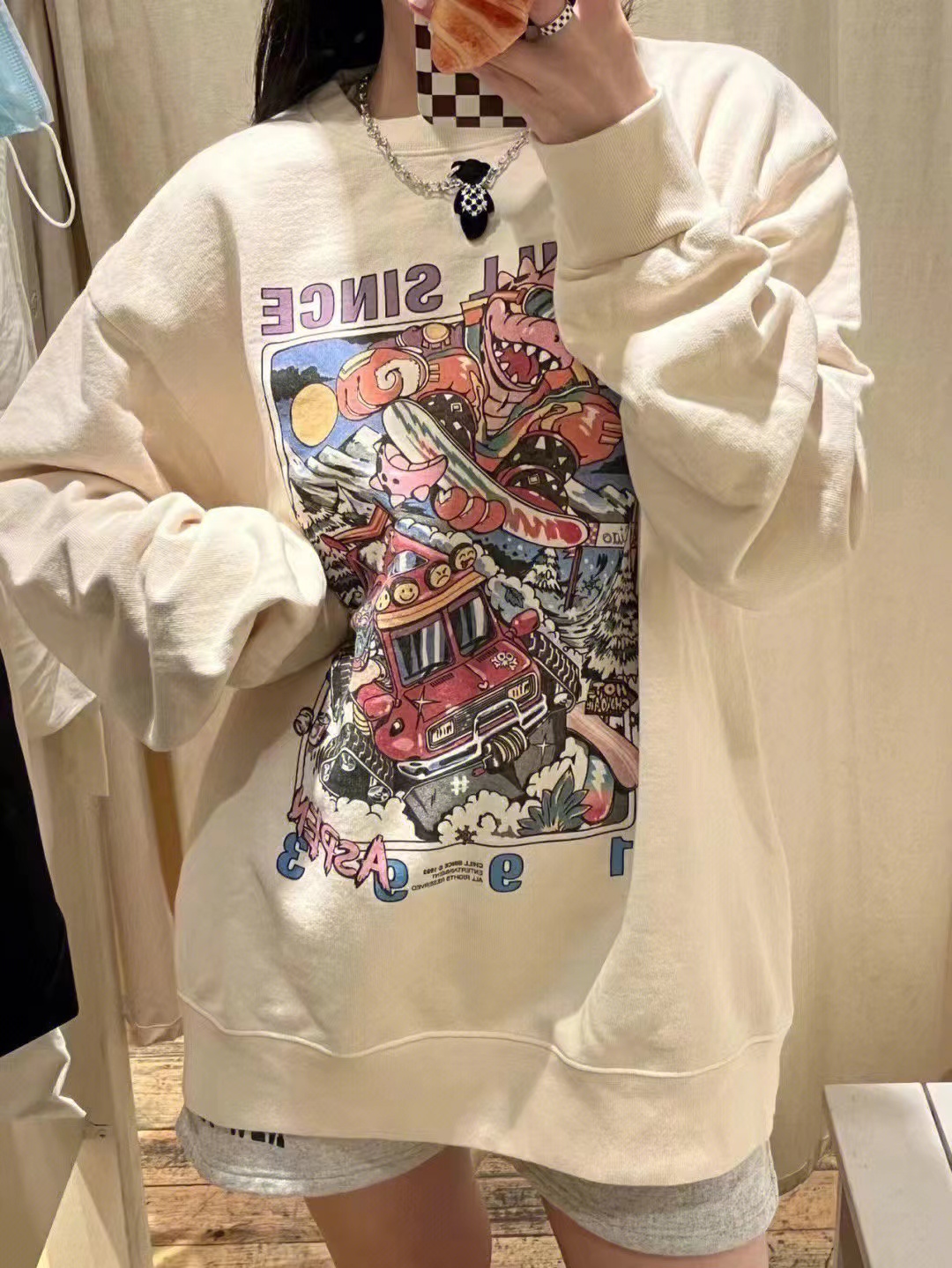 bm美式圆领宽松卫衣春秋新款