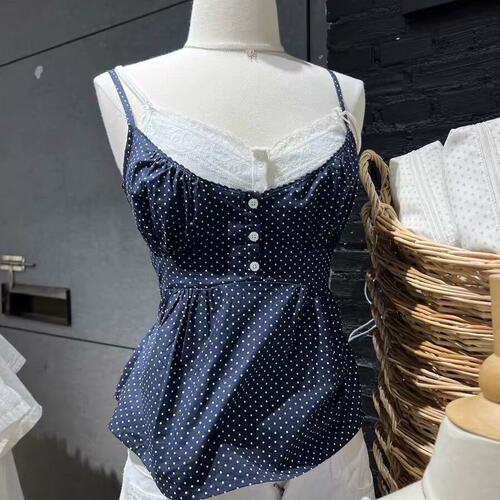Brandy bm纽扣波点设计感纯棉复古少女吊带背心内搭上衣2025新款
