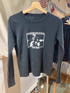 t恤女bm纯棉圆领修身 黑色吉他印花长袖 打底上衣潮 美式 Brandy新款